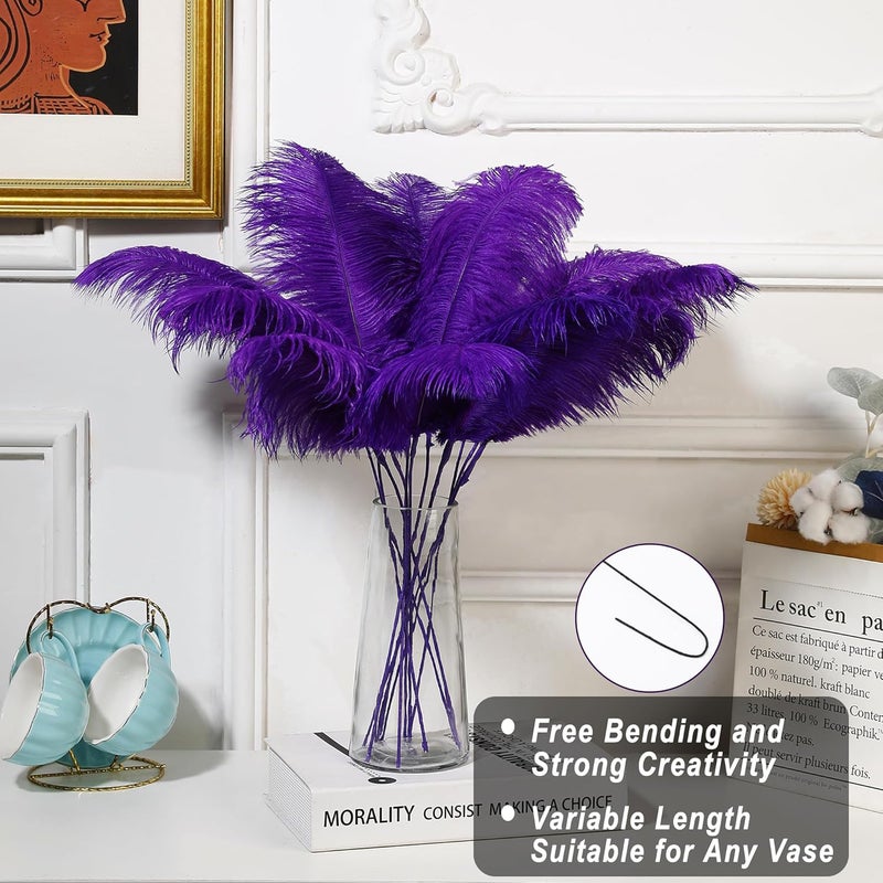 Holmgren Purple Large Ostrich Feather - 20pcs Making Kit 22 Inch Large Ostrich Feathersfor Crafts Floral Arrangement, Wedding Party Centerpieces Home Decorations (Purple) - Image 2